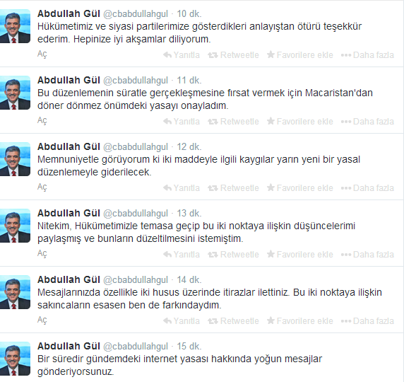 Cumhurbaşkanı Gül "İnternet Yasasını" onayladı. Gül, ilk açıklamayı Twitter'dan yaptı!